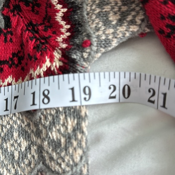 Talbots Fair Isle Cardigan Sweater Red Gray Black Knit Button Front cabincore - Picture 4 of 5